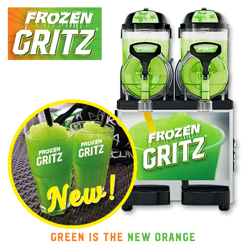 Quality Europe Frozen Gritz slush machine and glasses